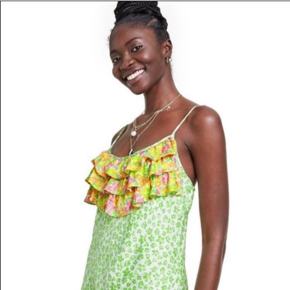 RIXO Dresses & Skirts - Rixo Leopard Sleeveless Ruffle Slip Dress